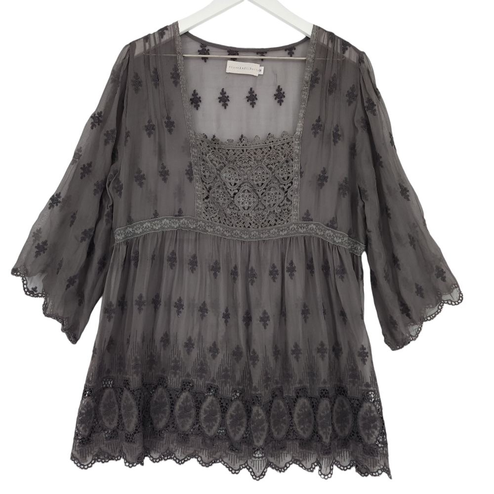 Johnny Was Gray Embroidered Tunic